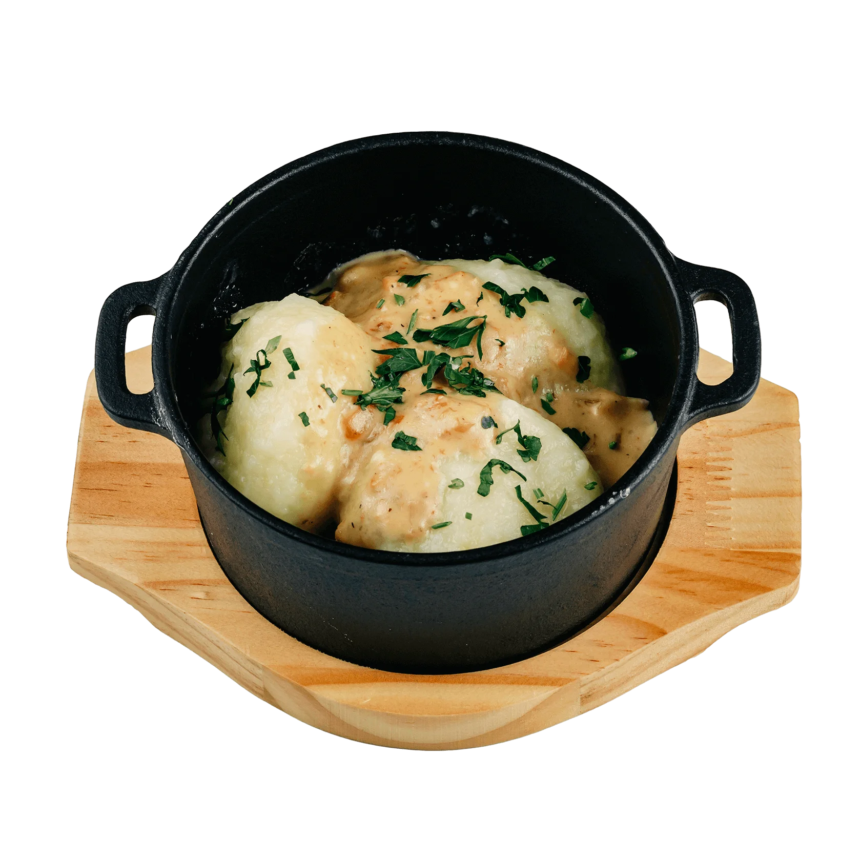 Клёцки с душами, мясной начинкой и картофелем