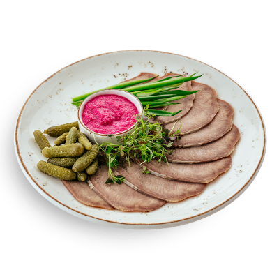Язык с хреном и корнишонами